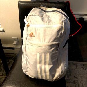 Adidas Backpack Light Gray and White 3 Stripes with laptop pocket Full Size